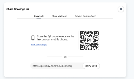 Share booking link dialog